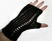 Black fingerless gloves , lace knit black gloves