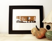 Scarecrow Art Print - Pumpkin Crow Dusk Cornfield Illustration - Spooky Silhouette Giclee - Autumn Decor - Brown, White and Black 8x10
