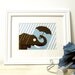 Elephant and Umbrella Art Print in Blue, Brown & White, Stripe Wall Decor 11x14