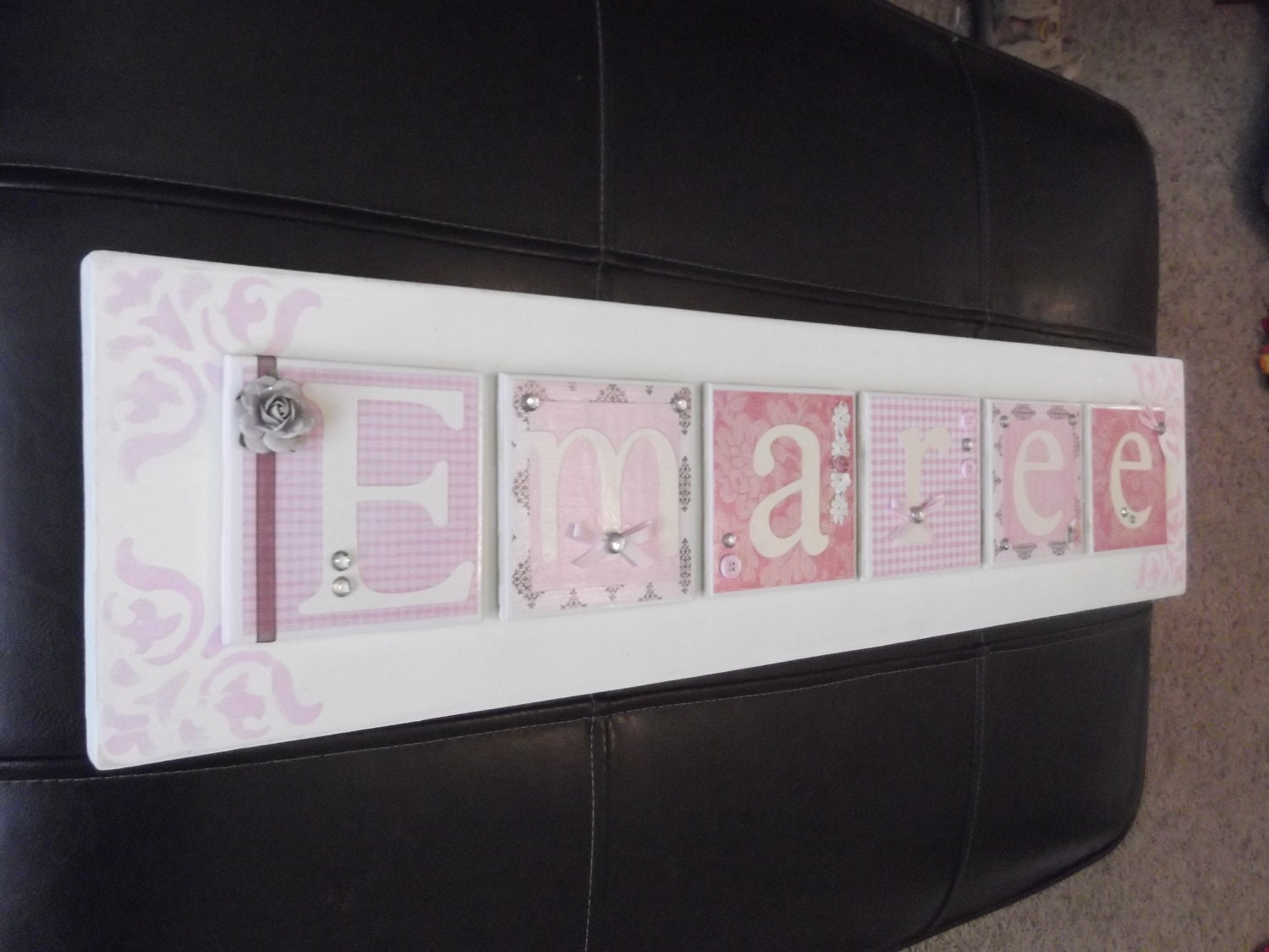 Shabby Chic Customized Nursery Name Sign Plaque - Personalized Name Sign - Wall Hanging - Baby Kids Personalized Customized Name Plaque Art