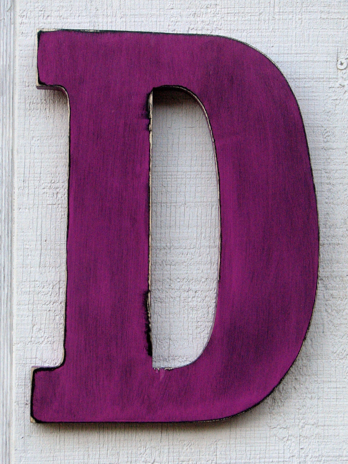 Large Wooden Letters "D" Distressed Painted Violet 12" tall Wood Name Letters, Custom Gift You Pick Color