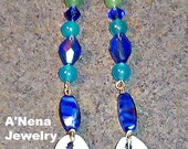 Earrings: Aventurine, Jade, Lapiz Swarovski Crystal & Cowrie Shell "Resilient "
