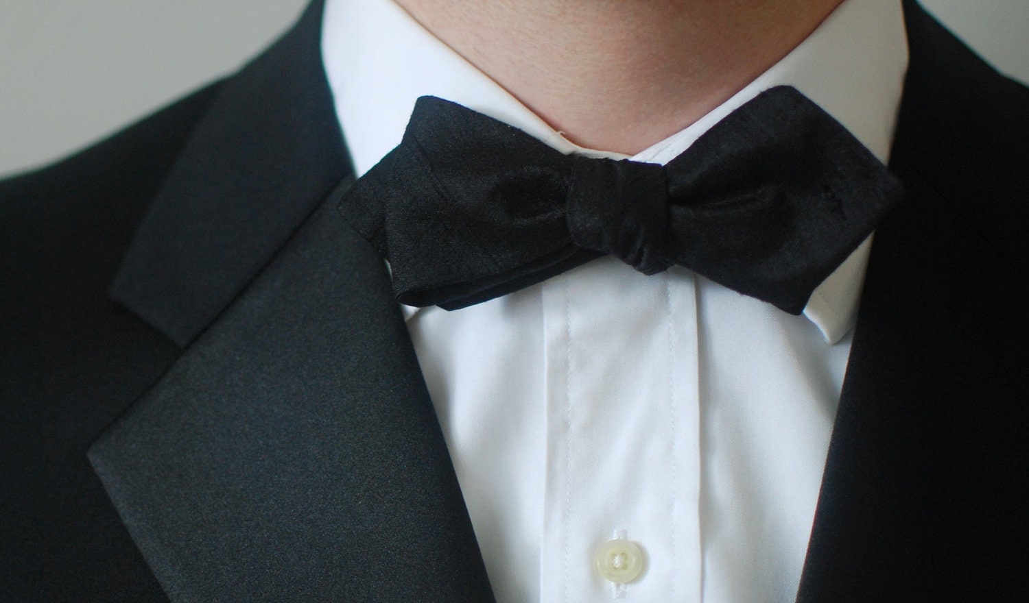 Formal Raw Silk Black Bow Tie