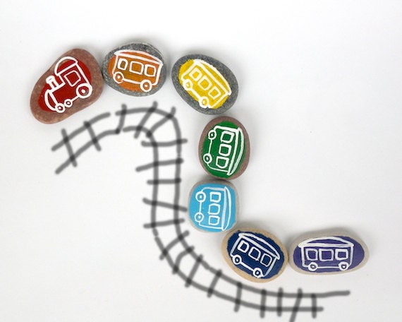Funny Rainbow Train for Kids, Beach Pebbles with Magnets by Happy Emotions, Gift Ideas, Sea Stones, Educational Toys, Rocks