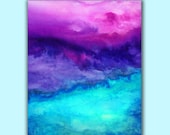 Abstract Watercolor Art Print in Vibrant tones, purple, turquoise and pink 11x14
