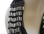 Vintage Tribal Black Bead & Steel  Necklace