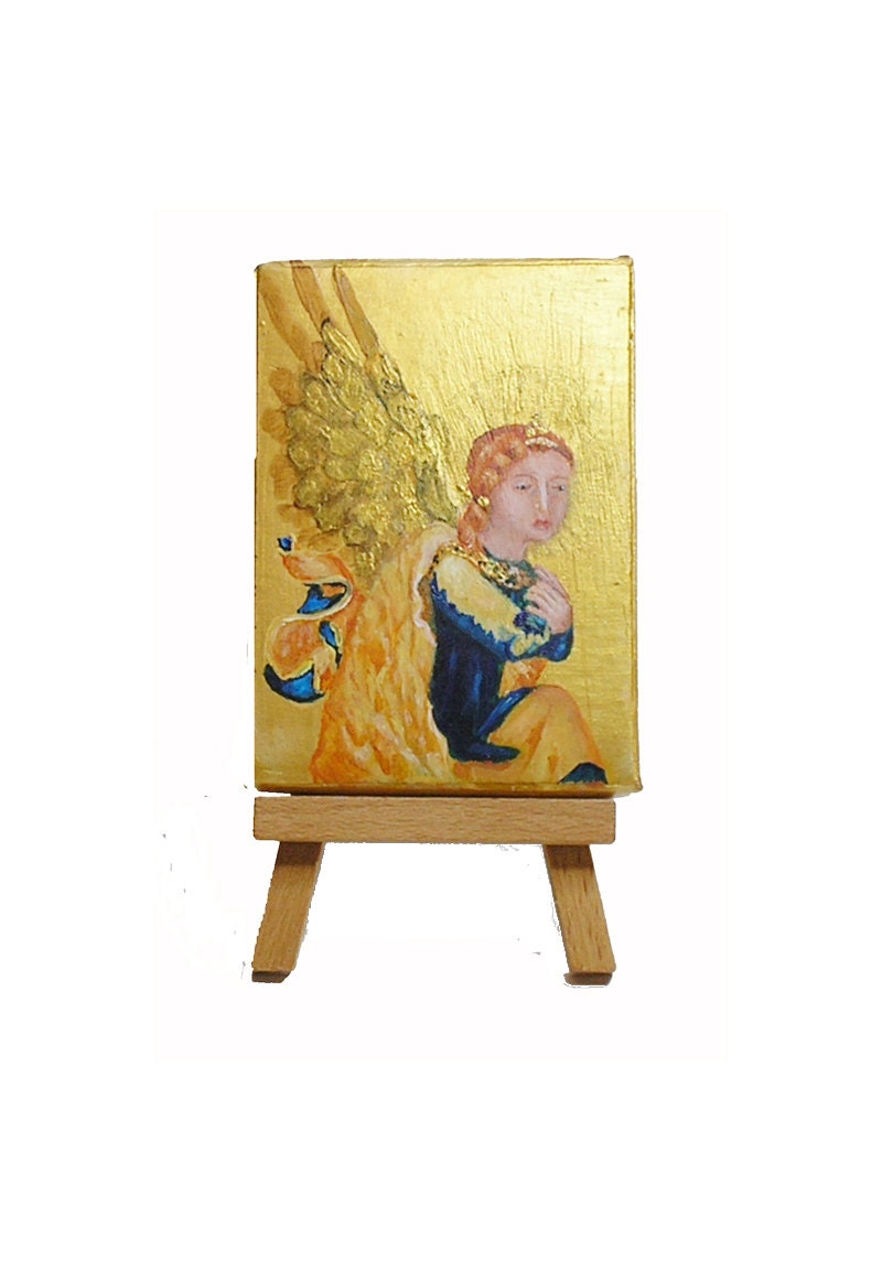 Golden Renaissance Angel  Small  Painting on plaster