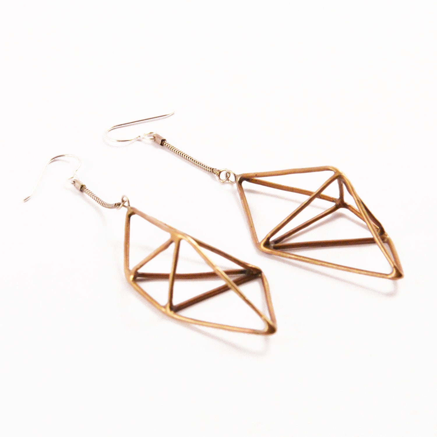 framed geo shape earrings - oxidized bronze
