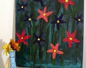 Dark tropical flower painting, original acrylic painting 16x20