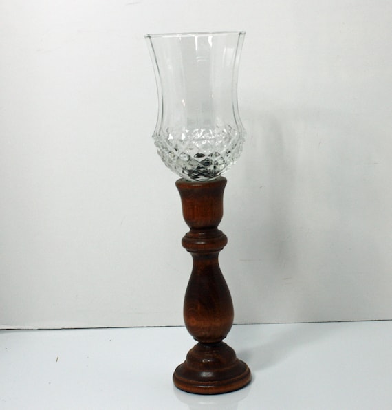Vintage Wood Candle Holder With Glass Globe by BuyBackYesterday