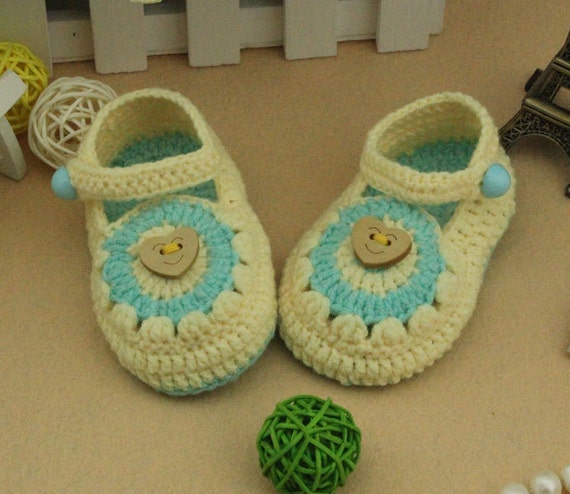 yellow Crochet Baby Booties handmade baby shoes lovely baby girl booties blue Crochet flowers