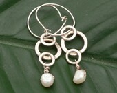 Rain Drop Sterling Silver and Pearl Earrings FREE SHIPPING