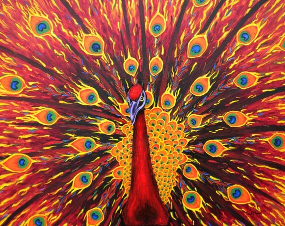 Items similar to Fire Peacock Print, 8 x 10 digital print of the