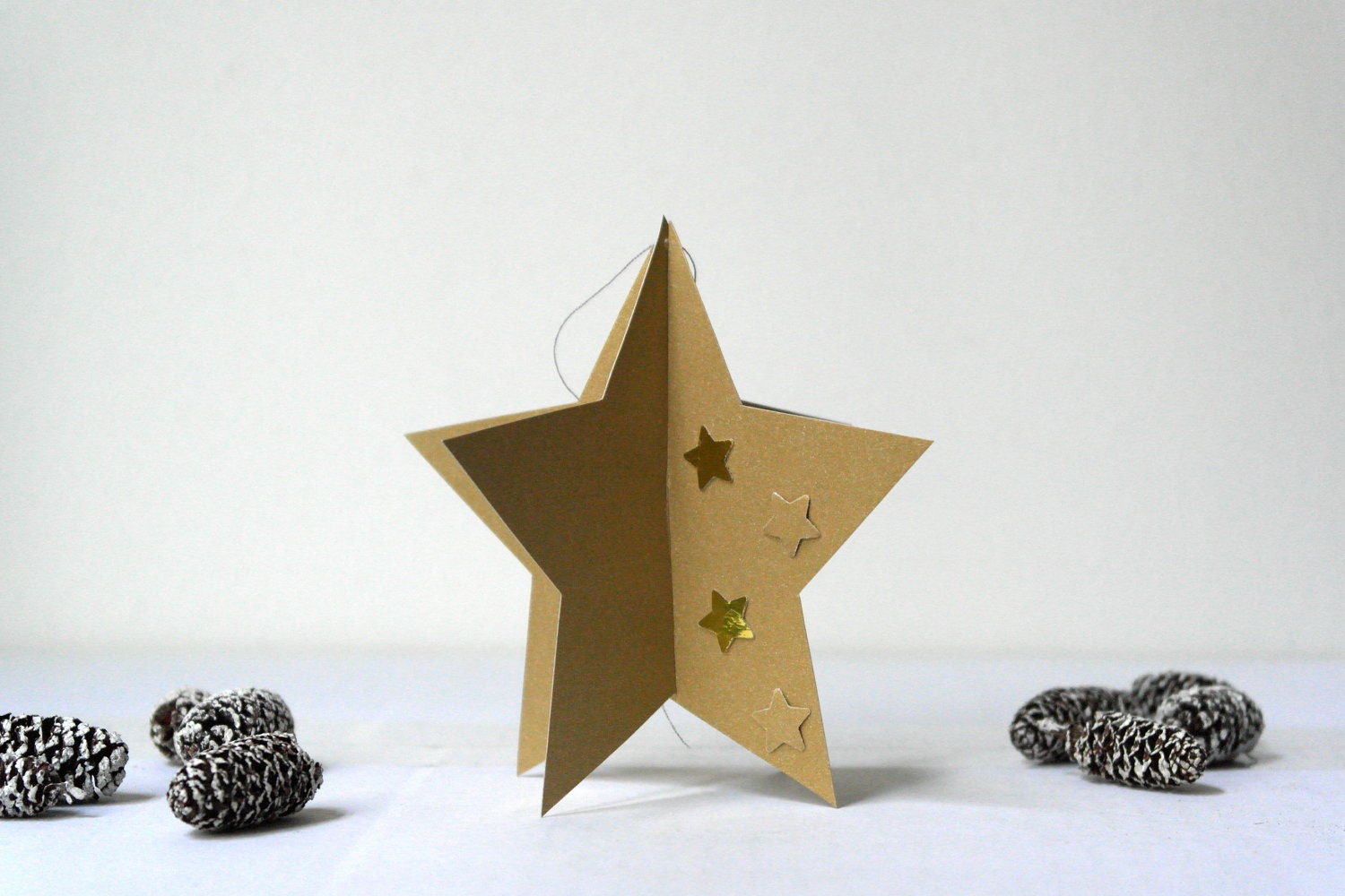 Golden Star -  3D Assemble Ornament Christmas Card - Original Handmade Unique Special Cute Sweet Greeting Card - PaperAndPaintRocks