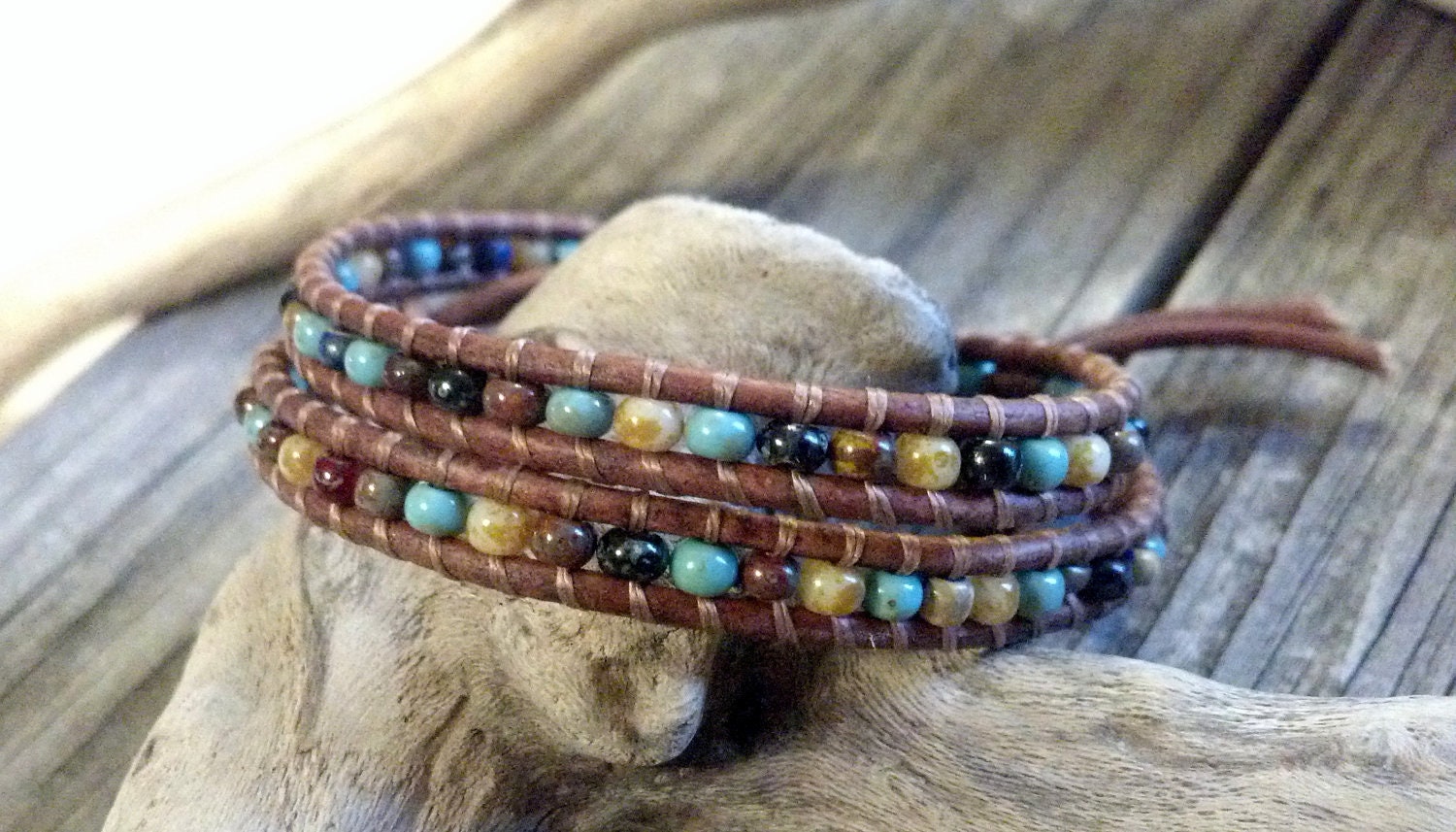 SALE 20% off Southwest Chic Mosaic Double Leather Wrap Bracelet, Chan Luu