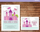 Princess Castle Birthday Party Printable Customized Invitation - Thank you card - Girls