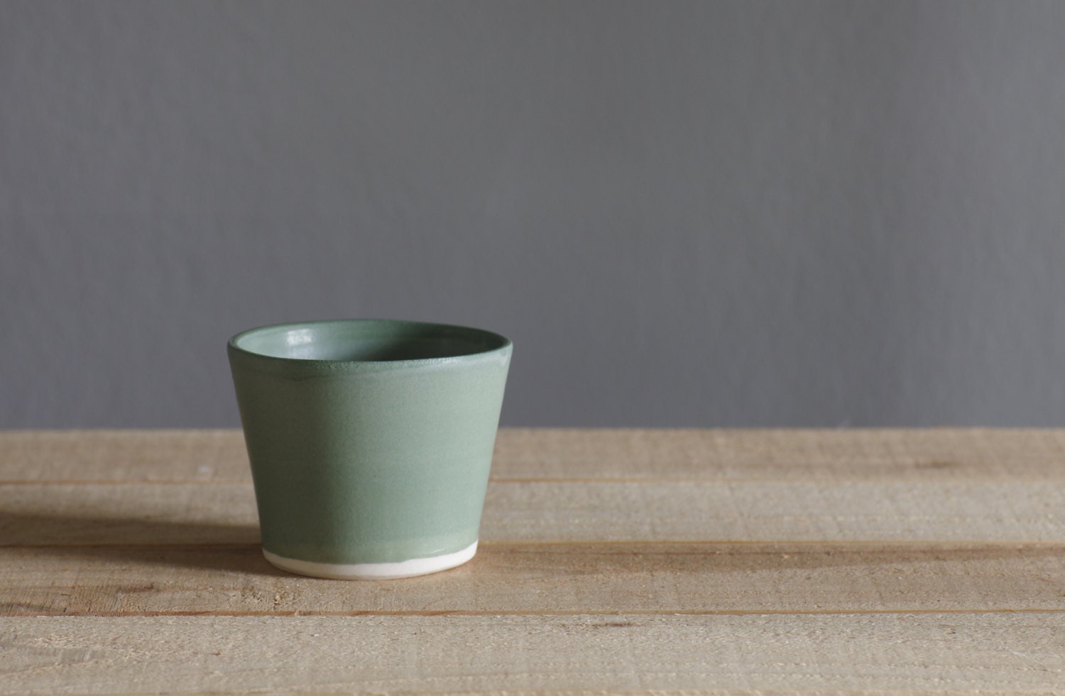 SAMPLE Satin green tapered small cup. simple modern minimal ceramic pottery clay
