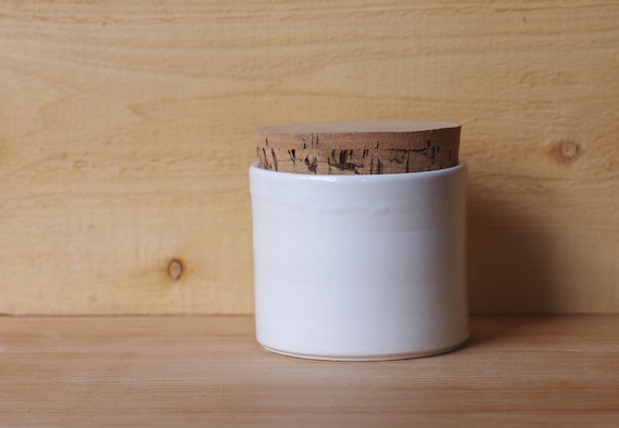 small white canister wide corked porcelain with white glaze simple minimal modern pottery ceramic