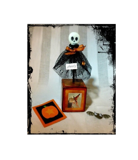 Folk Art Doll, Ghostly, Halloween Art Doll, Primitive Mixed Media Doll, Vintage Inspired, One of a Kind