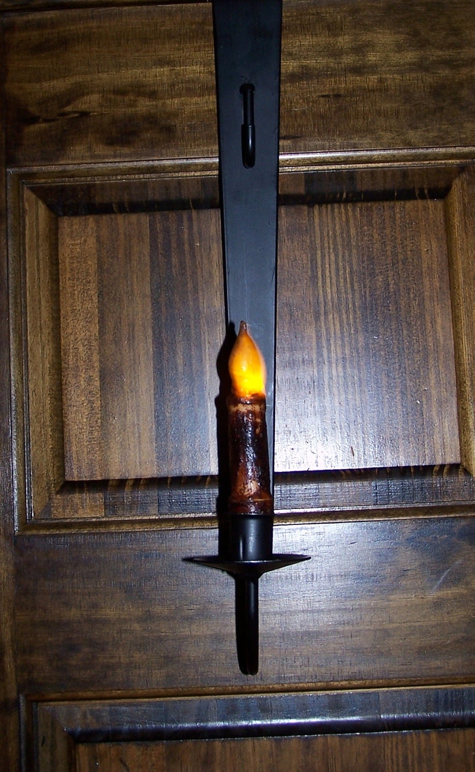Custom Black PRIMITIVE FLICKERING CANDLE Wreath Hanger-Front Door Wreath-Door Wreath-Door Decor-Rustic Primitives Country Home Decor
