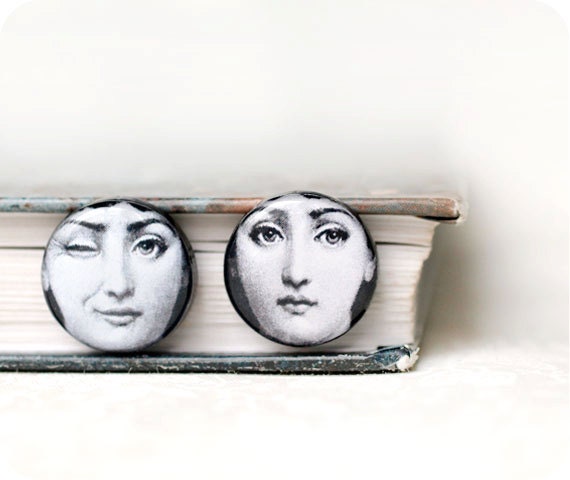 Fornasetti earrings - Fornasetti jewelry - Fornasetti print - Black and white - Stud earrings - Free shipping / STD08