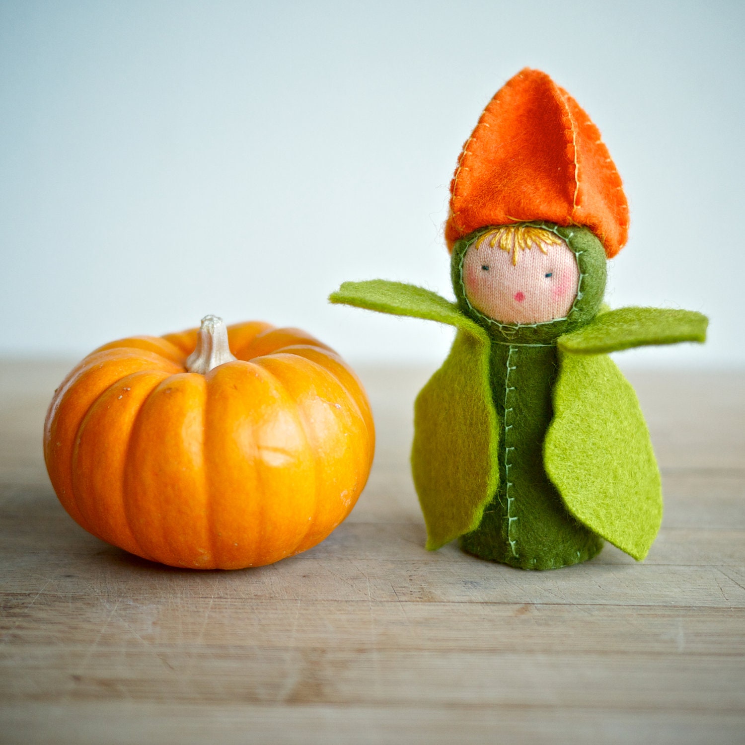 Thanksgiving Decor Flower Felt Doll Chinese Lantern - Orange & Green Natural Toy