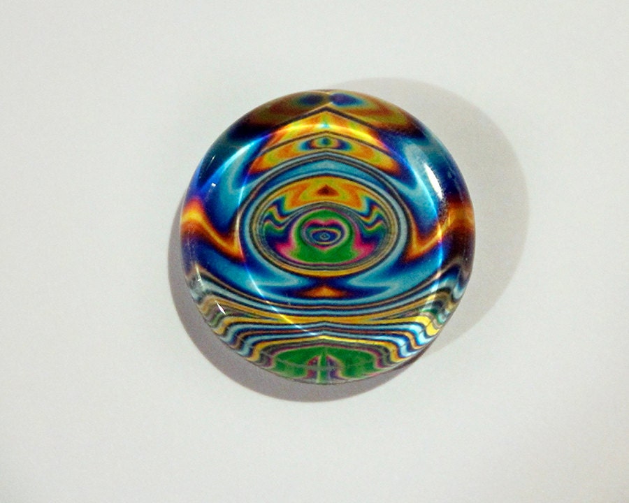 Rainbow Fridge Magnet -retro psychedelic  -Blue Yellow Green Orange Magnet -1960s retro round glass fridge magnet