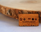 Wood laser cut brooch Retro cassette tape