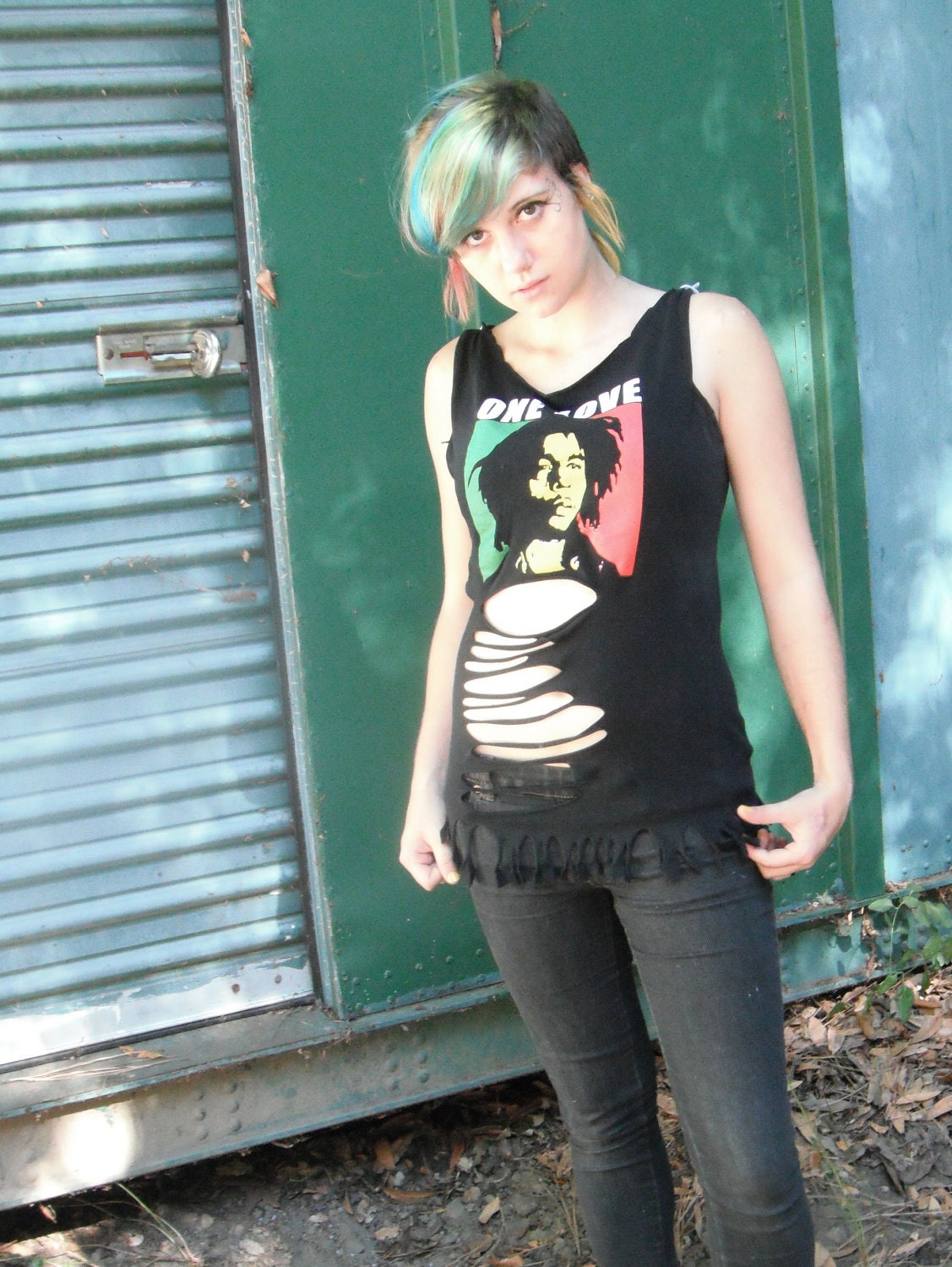 15% OFF SALE Bob marley repurposed tshirt featuring heart on back