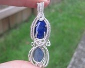 Lapis Lazuli Pendant / Kyanite / Wire Wrap Pendant / Homemade / "Deep Sea" / Art Jewelry / Blue / Ocean Jewelry