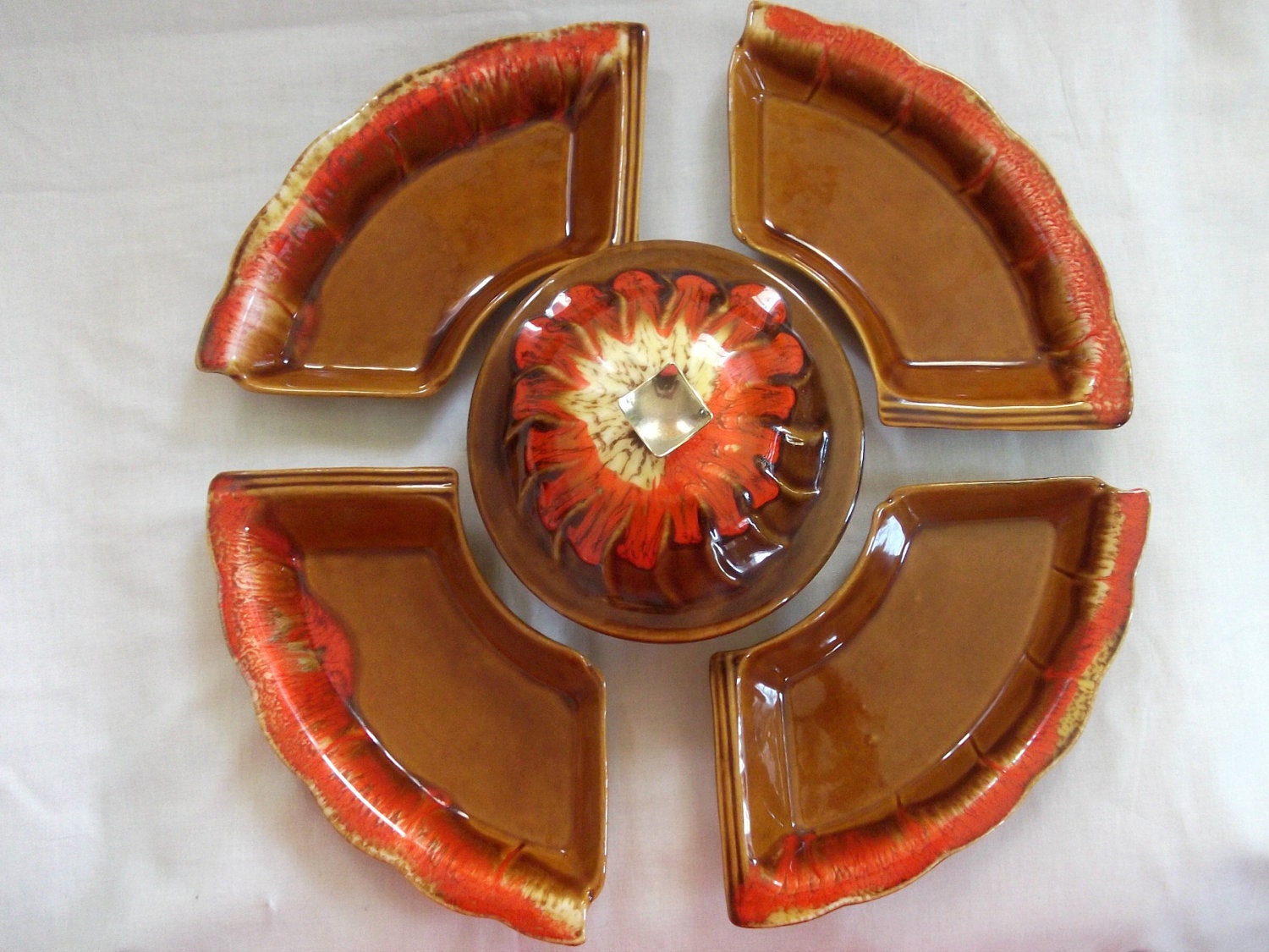 Mid Century  Maurice of California Fondue- Snack Lazy Susan Style Pottery - Mad Men