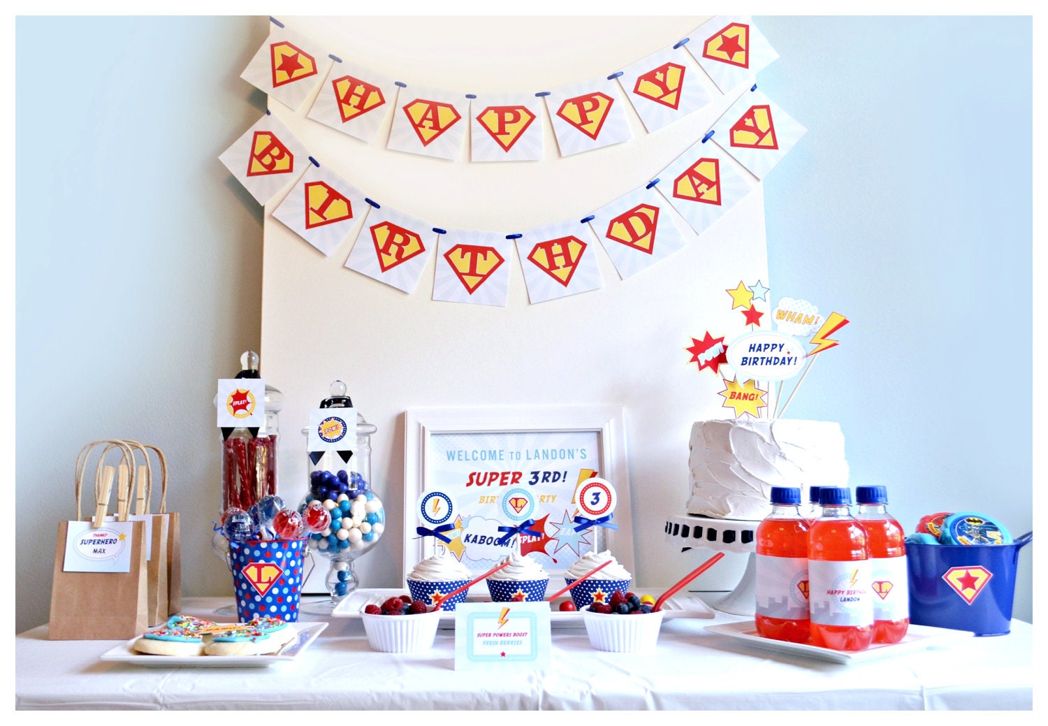 Superhero Party Printable Birthday Set - Superman Inspired - DIY cupcake toppers, t-shirt transfers and more - by Luvalexa