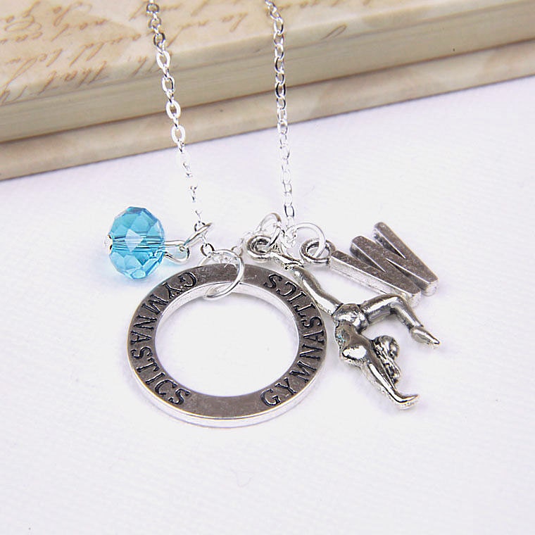 Personalized Gymnastics Necklace with Your Initial and Birthstone
