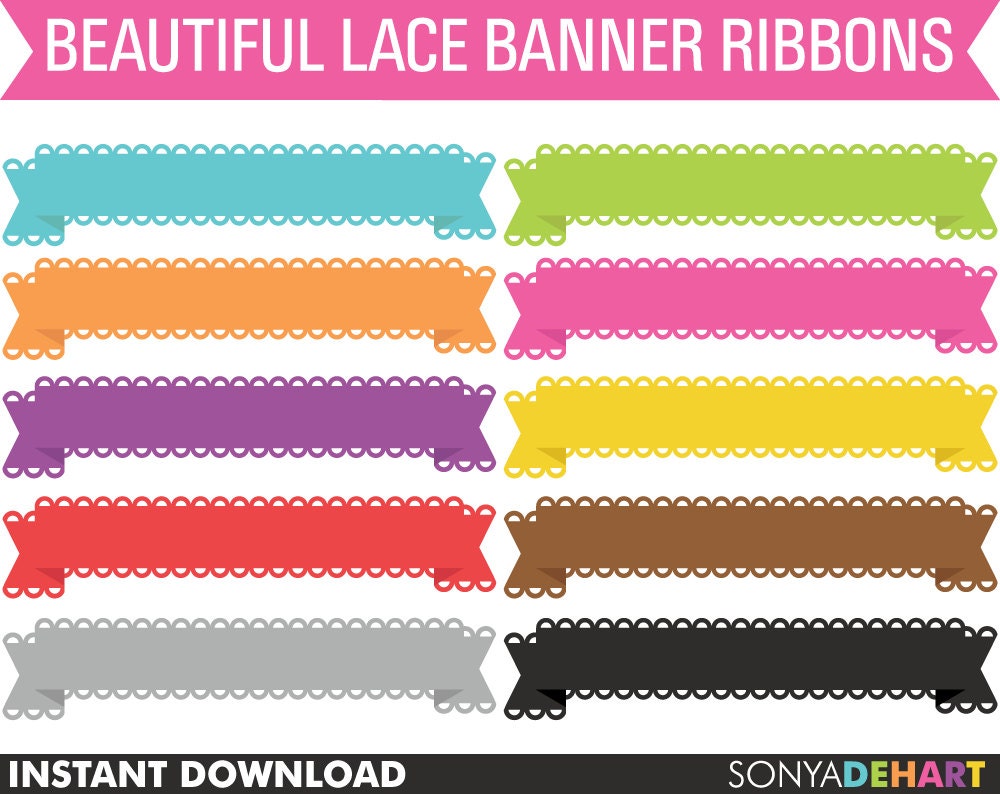 Buy 2 Get 1 FREE Clip Art Bright Lace Banner Ribbons Digital Scrapbook Commercial Use Scrapbooking Embelishment Il_170x135
