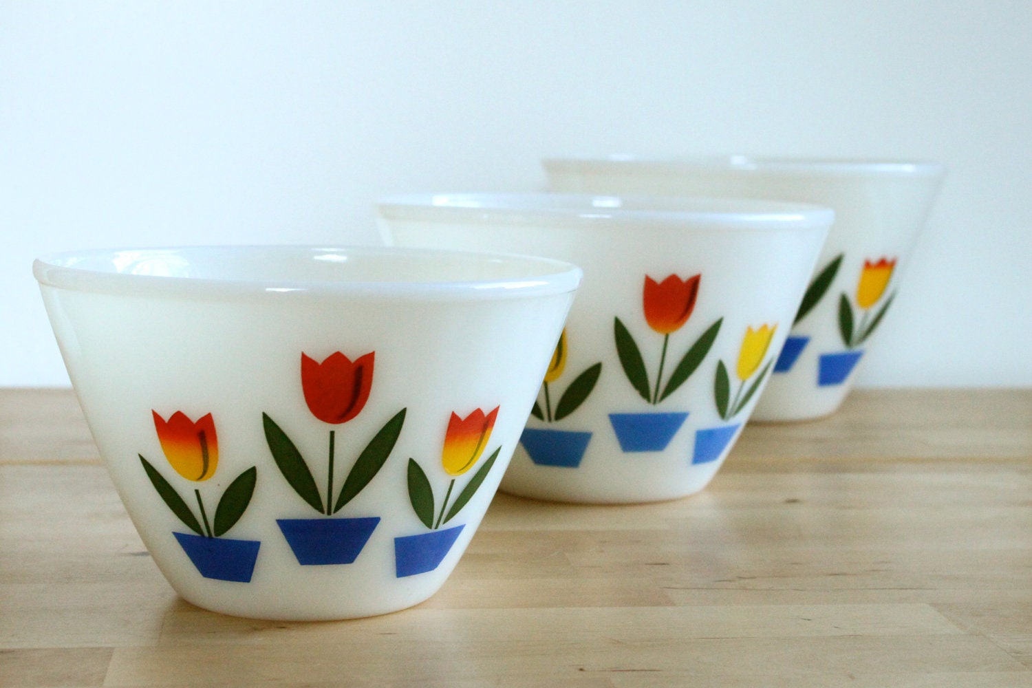 Fire King Tulip Splash Proof Bowls - Milk Glass Nesting Bowls (Set of 3)