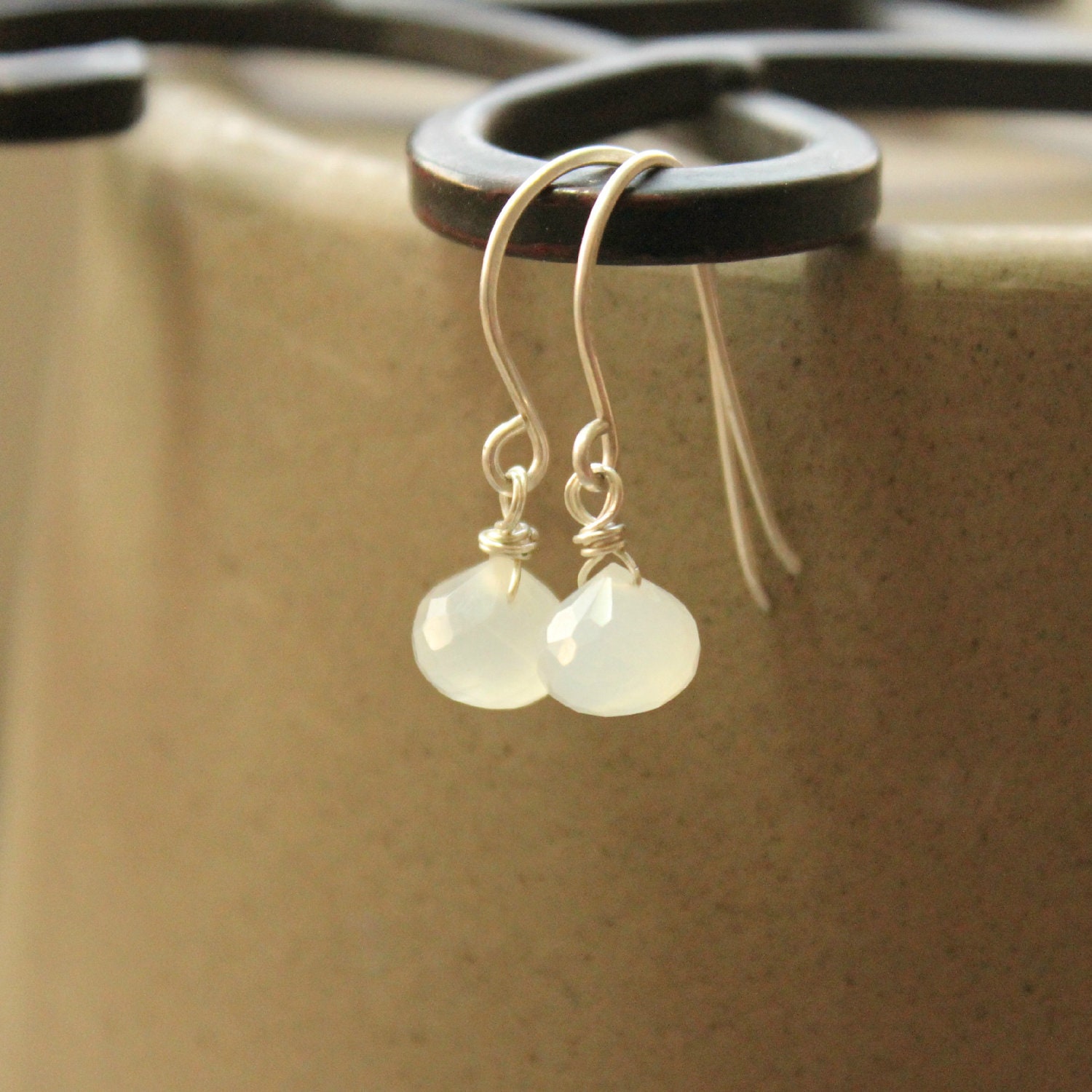 White Moonstone onion briolettes simply wire wrapped sterling silver June birthstone--"Selene"