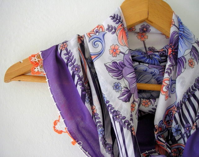 Turkish Anatolians Scarf Needle Lacework Traditional Cotton Scarf Yemeni Oya Cowl Lilac Blue Peach White Shawl