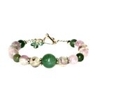 Lilac and Green Bracelet, Amethyst, Rainbow Flourite and Green Jade, Sterling Silver Clasp, Feminine, Gift for Her