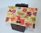Kindle Cover on Etsy, Handmade Nook Case, Padded E-Reader Cover, Tablet Cover with Brown Button and Red Leather Loop Closure