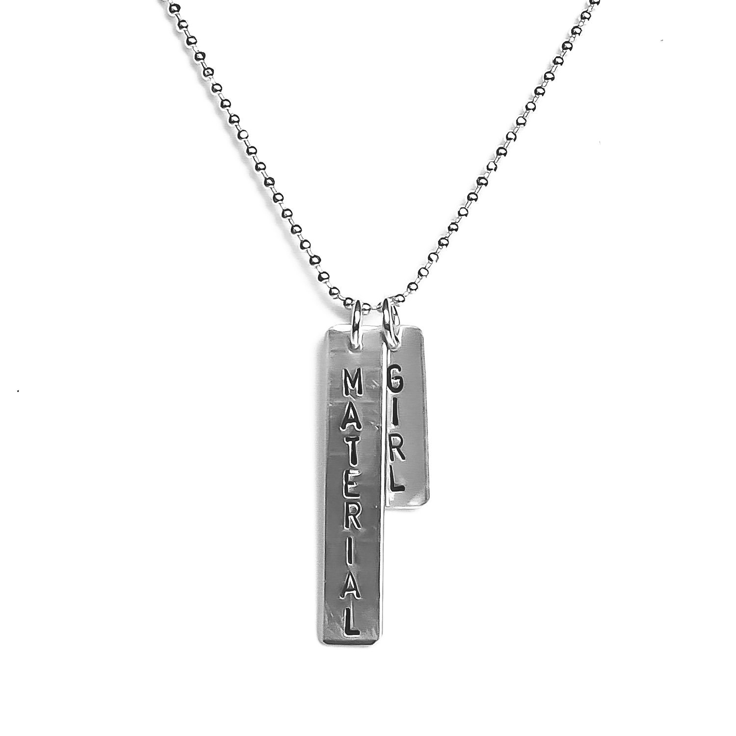 Material Girl / words on silver tags necklace (MS06)