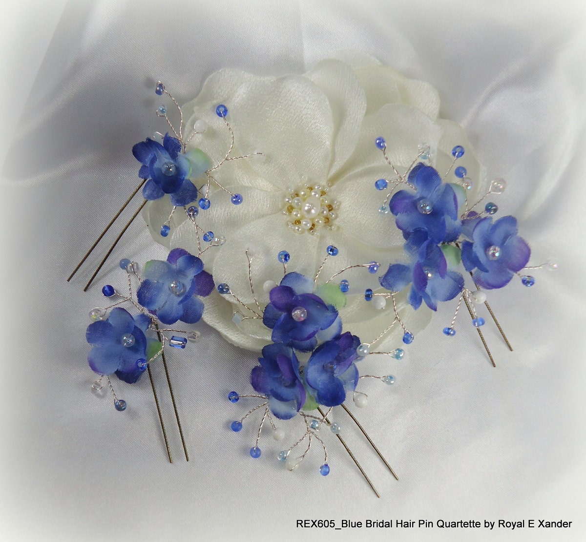 Blue Bridal Hair Pin Quartette  Bride Bridesmaid Hair Accessory