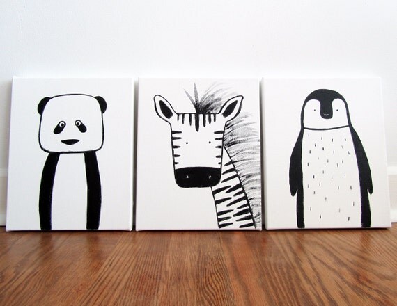 Modern Kids and Nursery Art Original Painting - 16" x 20" on regular 3/4" depth canvas - Custom Listing (Your choice of animal and colour)