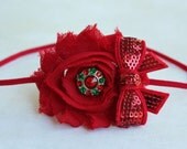 Red Chiffon flower headbands, baby headbands, newborn headbands, photography prop, christmas headbands, holiday headbands, red headbands