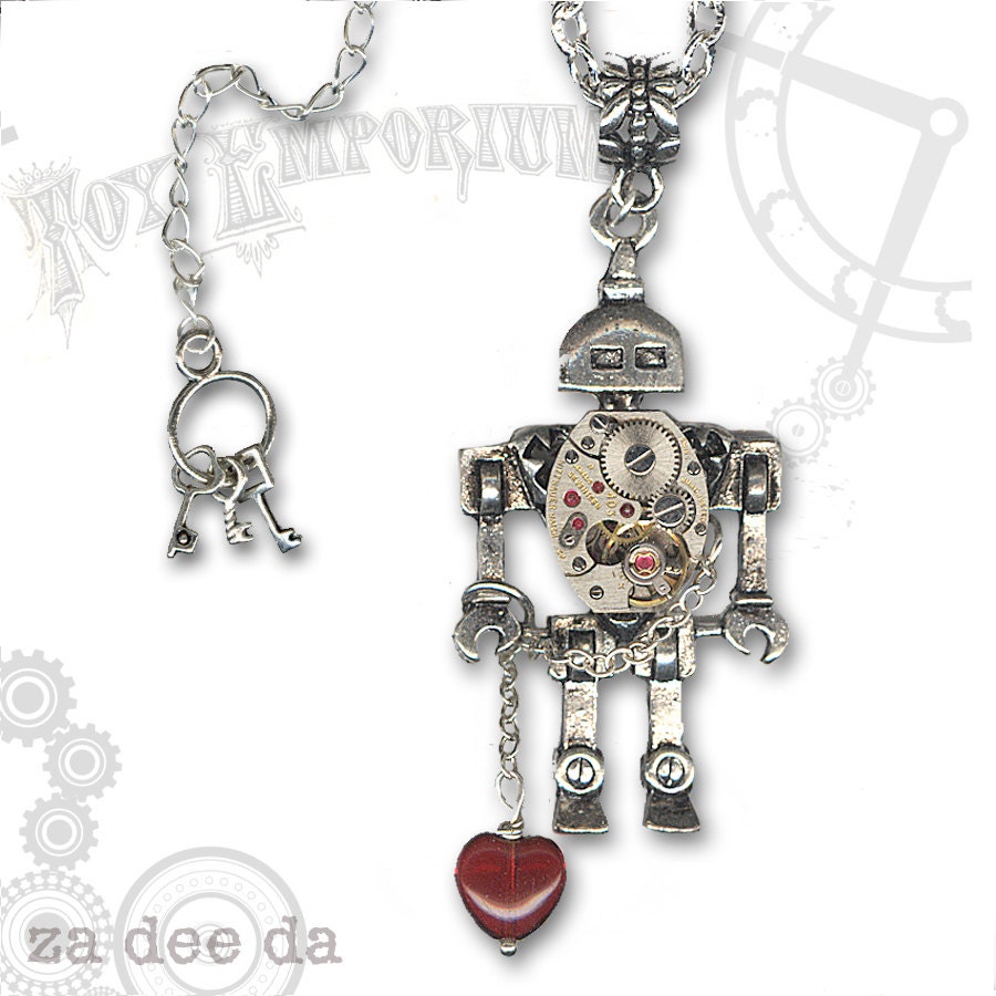 I Heart Robot Steampunk Necklace by Za Dee Da - The Toy Emporium Collection