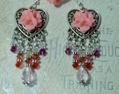 Cabochons & Crystals Dangle Earrings And Matching Flower Cabochon Adjustable Ring