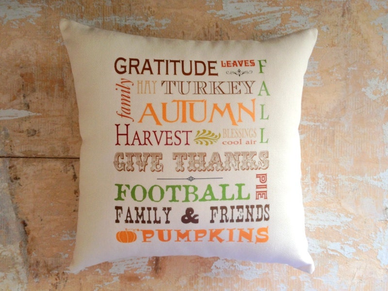Fall Pillow, Autumn, Football, Halloween, Thanksgiving, Pumpkins, Subway Art, Home Decor, Housewares, Decorative Pillow