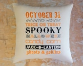 Halloween Pillow, Trick or Treat, Halloween Subway Art, Fall Pillow, Halloween Decor, Home Decor, Housewares, Decorative Pillow