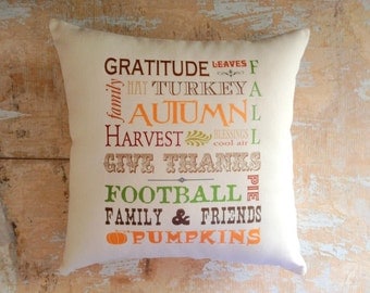 Fall Pillow, Autumn, Football, Halloween, Thanksgiving, Pumpkins, Subway Art, Home Decor, Housewares, Decorative Pillow
