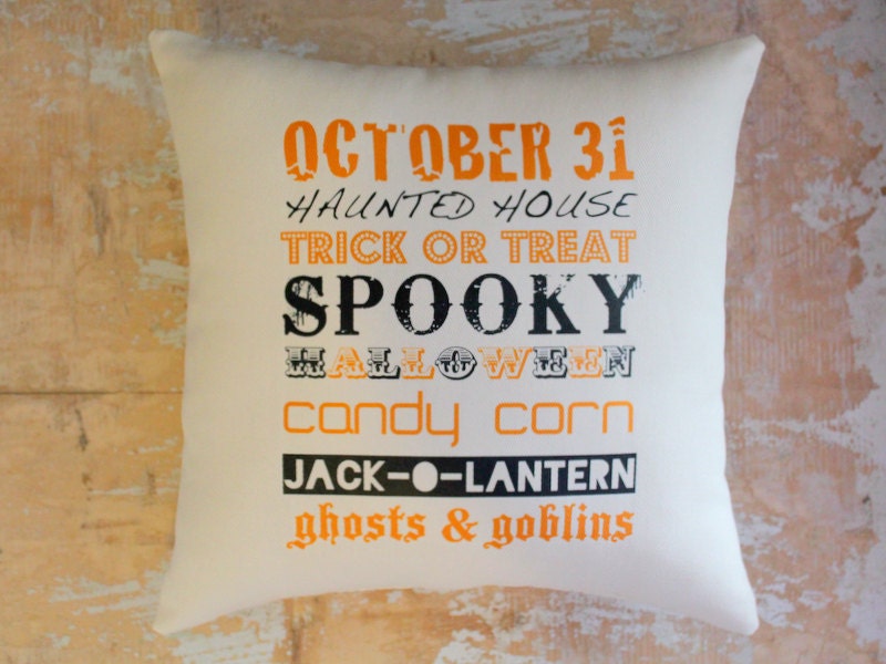 Halloween Pillow, Trick or Treat, Halloween Subway Art, Fall Pillow, Halloween Decor, Home Decor, Housewares, Decorative Pillow