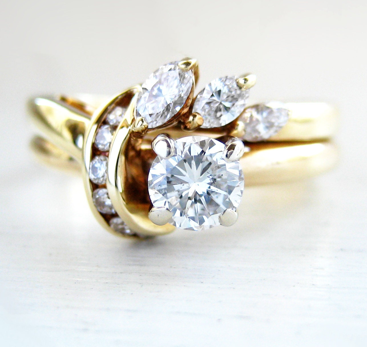 RESERVED Payment One Diamond Solitaire Engagement Estate Ring 14kt Yellow Gold Wedding Set